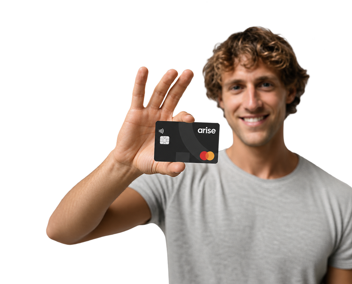 Hand holding an Arise Visa Classic card