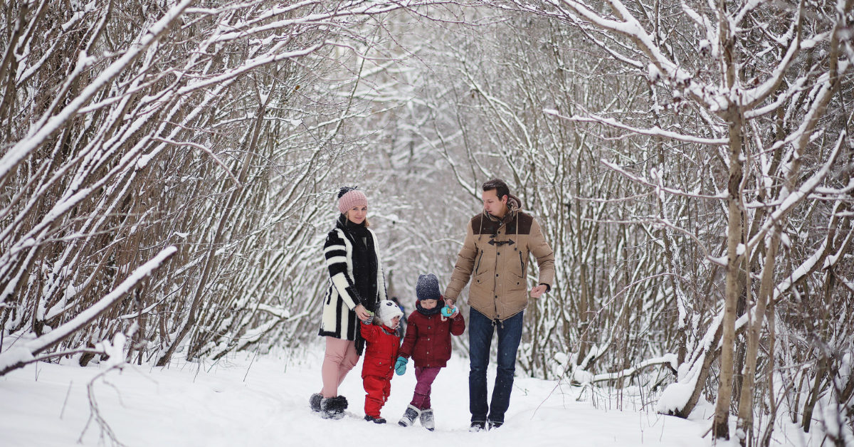 Family playing in snow