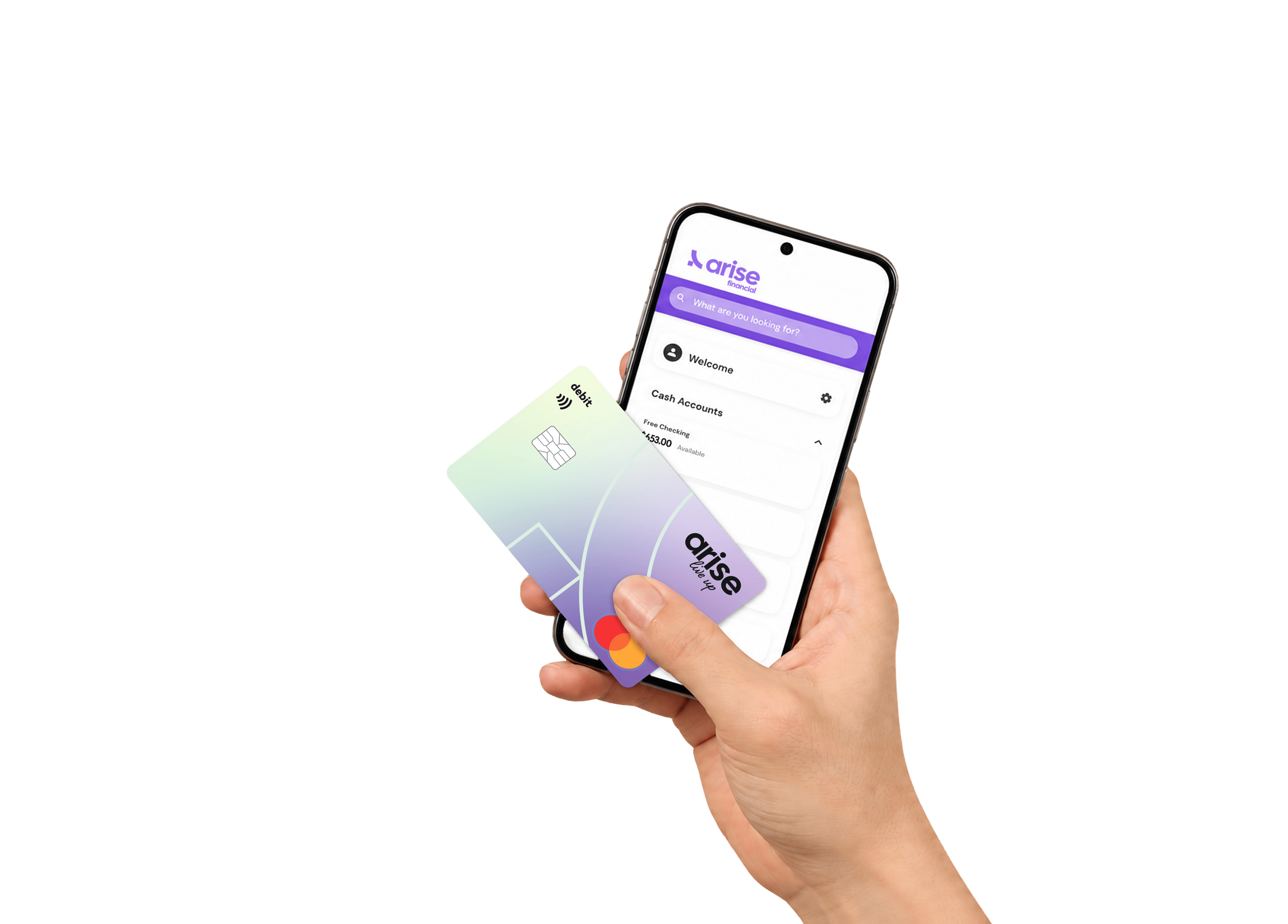 Hand with Arise Bank cards